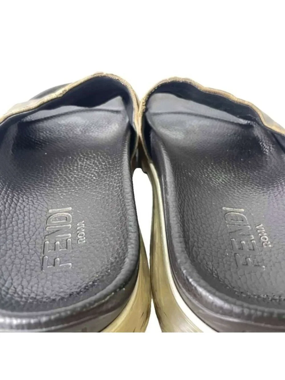 Fendi Slide Sandals Lava Logo Zucca Pattern 8 Brown